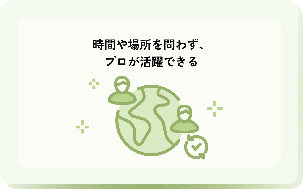 時間や場所を問わず、
プロが活躍できる